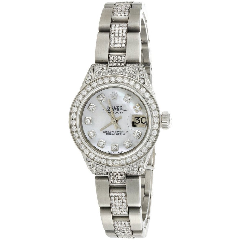 Women's Rolex 26mm 5CT Diamond Watch! Sale! Mint! With Rolex Box